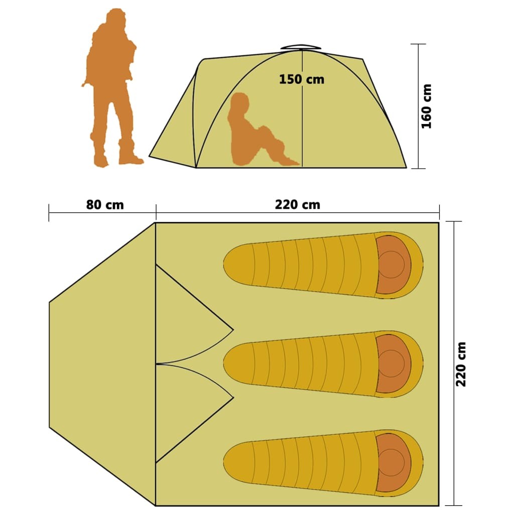 Pop Up Camping Tent 3 Person Yellow